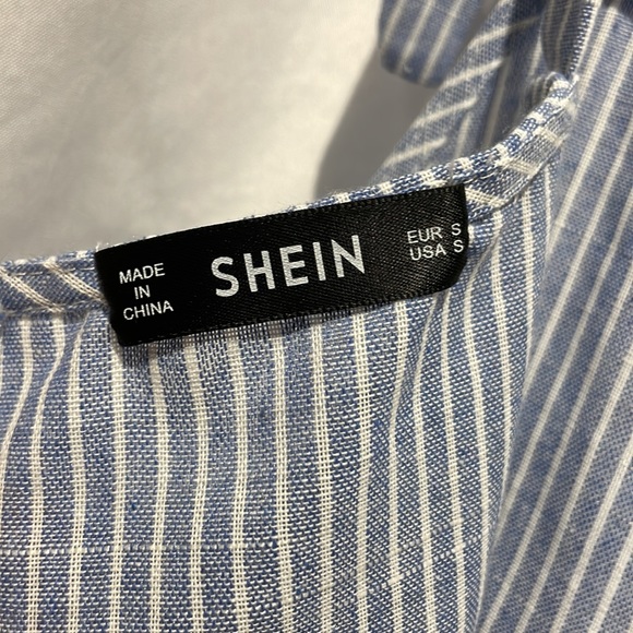 SHEIN Asymmetric Button Knot Strap Striped Cami Dress - Picture 6 of 8